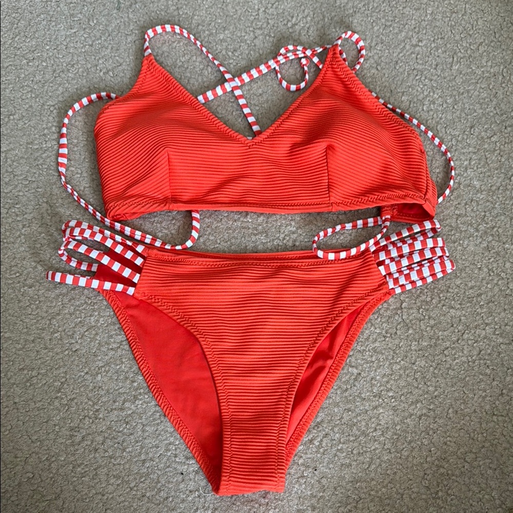 Orange Striped Bikini Set